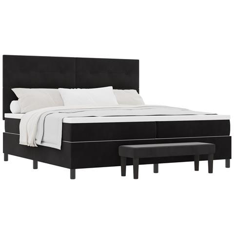 Letto con Box Spring e Materasso & Panca Nera 200x200 cm in Velluto - Foto 1