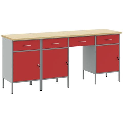 Set da Tavolo e Armadietto da Lavoro in 4 Pezzi Rosso in Legno Ingegnerizzato e Acciaio - Foto 1