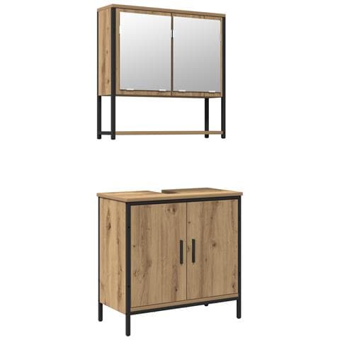 Set di mobili per bagno 2 pezzi in legno ingegnerizzato rovere artisan - Foto 1