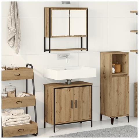Set di mobili per bagno 2 pezzi in legno ingegnerizzato rovere artisan - Foto 2