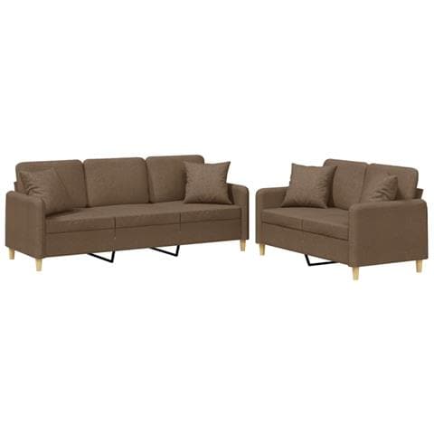 Set di Divani 2 pz con Cuscini Marrone in Tessuto - Foto 1