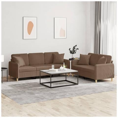 Set di Divani 2 pz con Cuscini Marrone in Tessuto - Foto 2