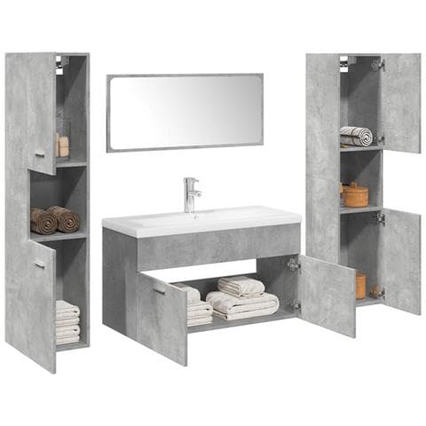 Set Mobili da Bagno 5 pz Grigio Cemento in Legno Multistrato - Foto 2