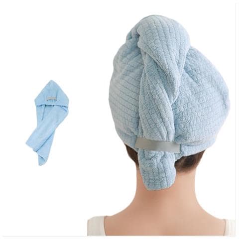 Turbante Asciugacapelli In Pile Corallo Super Assorbente Ad Asciugatura Rapida Blue - Foto 1