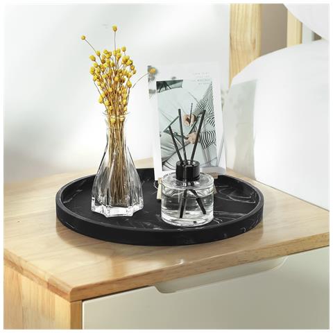 Vassoio Rotondo In Silicone Da 27 Cm - Organizzatore Con Texture Di Marmo Per La Decorazione Domestica Black - Foto 2