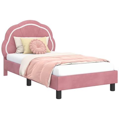 Struttura letto bambini con testata Rosa 80 x 160 cm Velluto - Foto 1