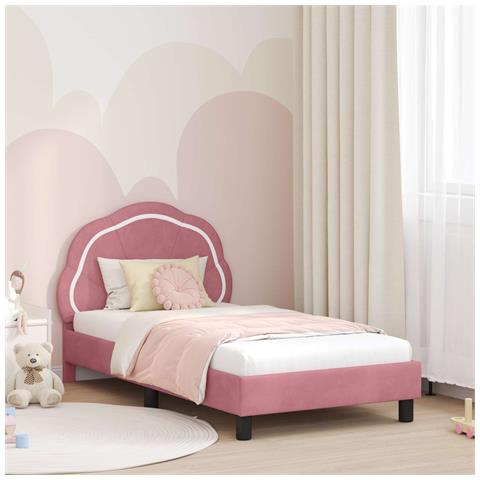 Struttura letto bambini con testata Rosa 80 x 160 cm Velluto - Foto 2