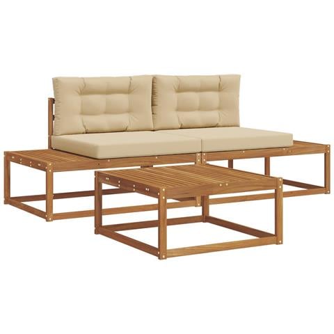 Set di divani da esterno con cuscino 3 Pezzo Naturale e Beige - Foto 1