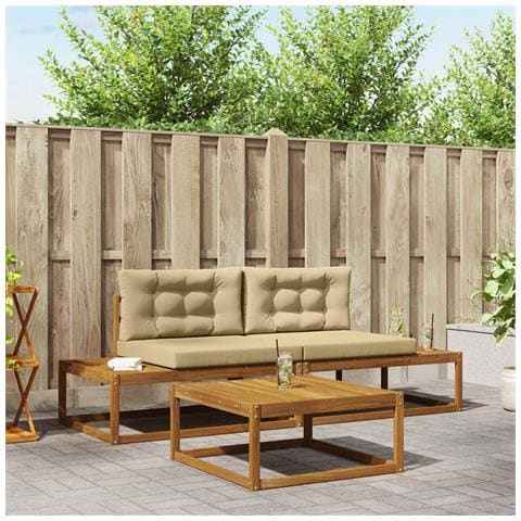 Set di divani da esterno con cuscino 3 Pezzo Naturale e Beige - Foto 2