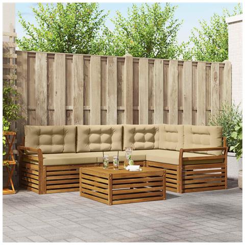 Set di divani da esterno con cuscino 5 pcs Naturale e Beige - Foto 2