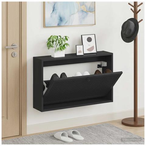Mobiletto per Scarpe da Muro EDE 71 x 17 x 43 cm Nero - Foto 2
