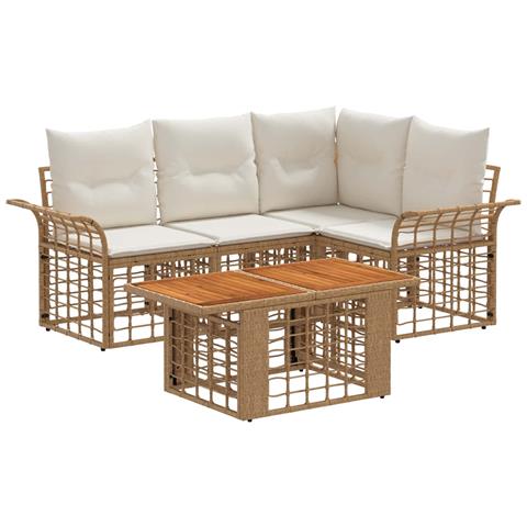 Set Divano da Giardino 5 pz Naturale e Bianco Crema polyrattan - Foto 1
