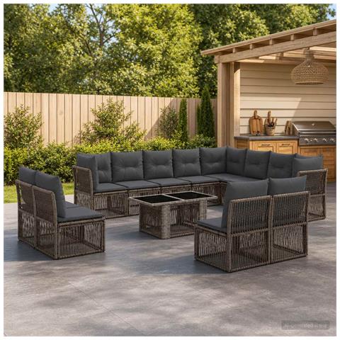 Set Divano da Giardino 13 pz Grigio polyrattan - Foto 7