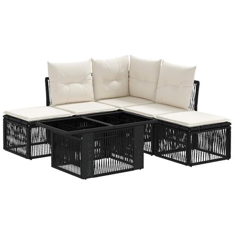 Set Divano da Giardino 6 pz Nero polyrattan - Foto 1