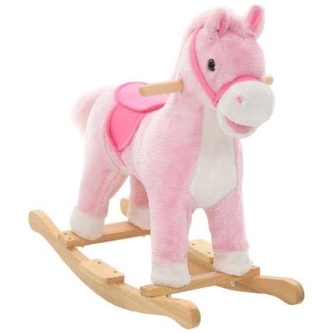 Cavallo a Dondolo in Peluche 65x32x58 cm Rosa - Foto 1