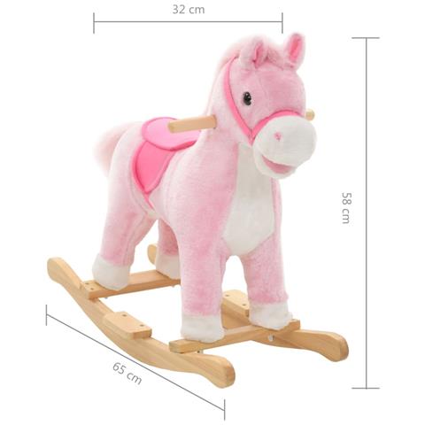 Cavallo a Dondolo in Peluche 65x32x58 cm Rosa - Foto 5