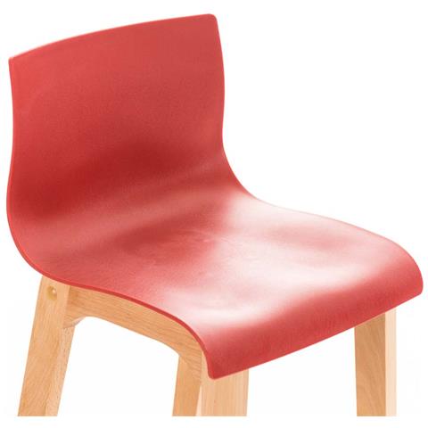 Sgabello Design Hoover in Polipropilene E Legno Naturale I Sgabello Alto Bancone, Alt. 77CM I Sedia Cucina per Penisola con Schienale Rosso - Foto 5