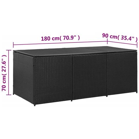 Baule da Giardino in Polyrattan 180x90x70 cm Nero - Foto 2