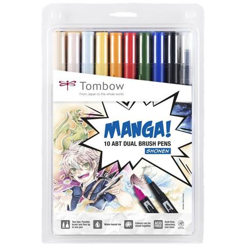 ABT-10C-MANGA1 marcatore Fine /Medio Nero, Blu, Verde, Grigio, Arancione, Rosa, Giallo 10 pz - Foto 1