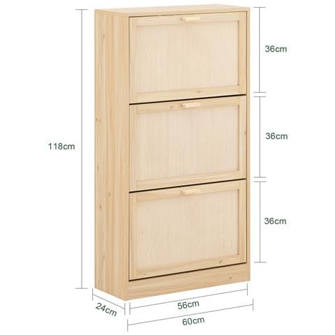Scarpiera Slim Da Ingresso Con 3 Ante E 6 Ripiani Naturale 60x24x118cm Fsr159-n - Foto 2