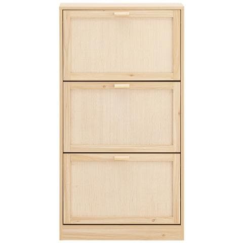 Scarpiera Slim Da Ingresso Con 3 Ante E 6 Ripiani Naturale 60x24x118cm Fsr159-n - Foto 1