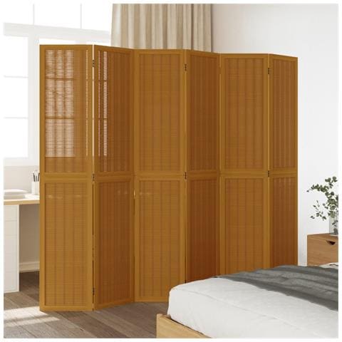 Divisorio Ambienti 6 Pannelli Marrone Legno Massello Paulownia - Foto 3