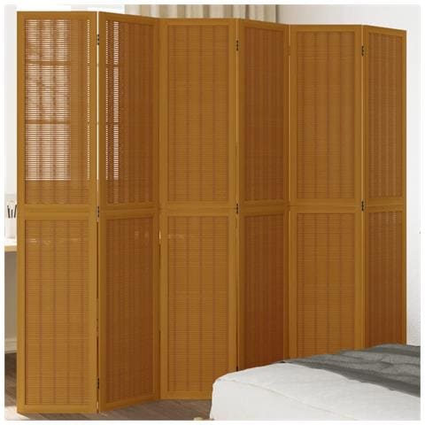 Divisorio Ambienti 6 Pannelli Marrone Legno Massello Paulownia - Foto 1