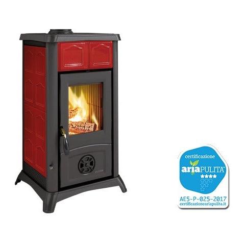 Stufa A Legna Con Struttura In Ghisa E Rivestimento Esterno In Maiolica Decorata 6 Kw Gemma Elegance Bordeaux Nordica - Foto 2