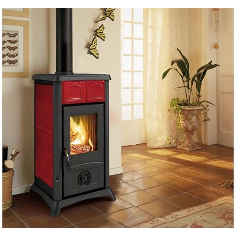 Stufa A Legna Con Struttura In Ghisa E Rivestimento Esterno In Maiolica Decorata 6 Kw Gemma Elegance Bordeaux Nordica - Foto 1