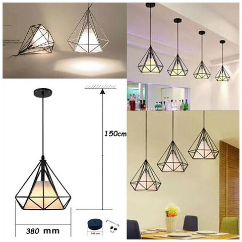 Lampadario Gabbia In Metallo Industriale Retro E27 Pendente Vintage Nero Sj098 - Foto 2