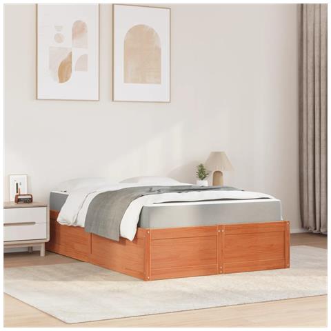 Letto Con Materasso Marrone Cera 120x190cm Legno Massello Pino - Foto 3