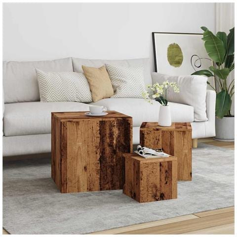 Tavolini 3 Pz Legno Antico In Legno Multistrato - Foto 3