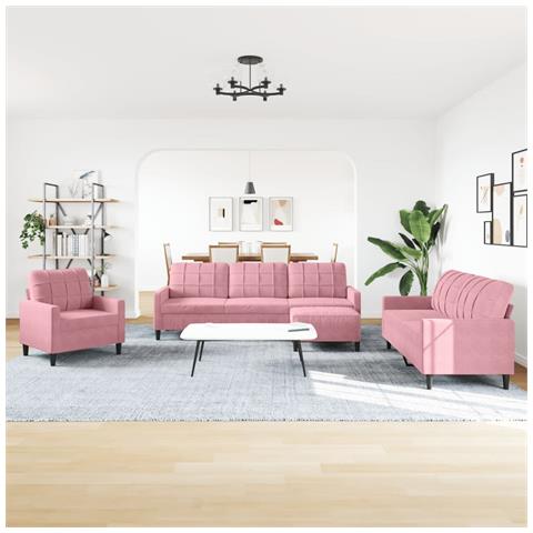 Set Di Divani 4 Pz Con Cuscini Rosa In Velluto - Foto 3