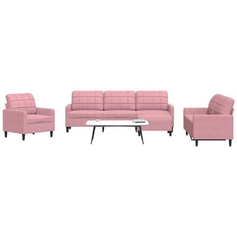 Set Di Divani 4 Pz Con Cuscini Rosa In Velluto - Foto 1