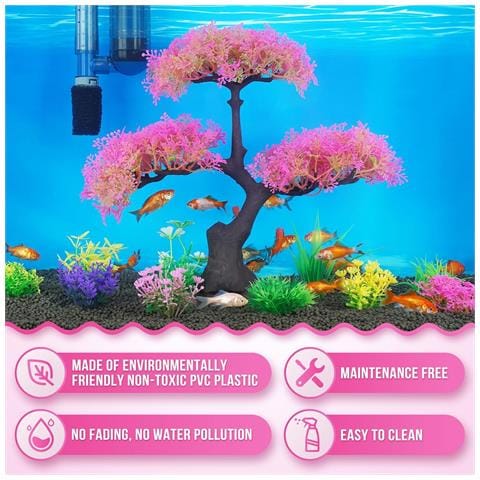 Albero Artificiale Rosa Con Cespugli Colorati Per Acquario – Decorazione Unica E Affascinante - Foto 2