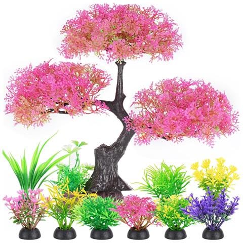 Albero Artificiale Rosa Con Cespugli Colorati Per Acquario – Decorazione Unica E Affascinante - Foto 1