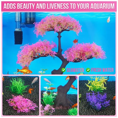 Albero Artificiale Rosa Con Cespugli Colorati Per Acquario – Decorazione Unica E Affascinante - Foto 4