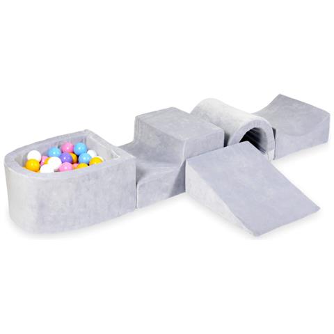 Foam Speelset Met Brug En Met Micropool Fluweel Zacht Lichtgrijs Met Ballen 100 Stuks (lichtblauw, Geel, Geme Leerd, Poederroze, Wit) - Foto 1