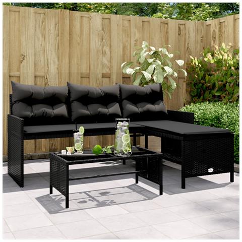 Lusso Casadino -  Divano Da Giardino Con Tavolo E Cuscini A L Nero In Polyrattan - Foto 8