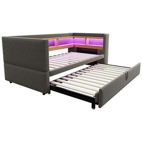 Divano Letto 90/180x190cm, Letto Imbottito, Divano Letto Multifunzionale, Letto Singolo, Grigio Scuro - Foto 2