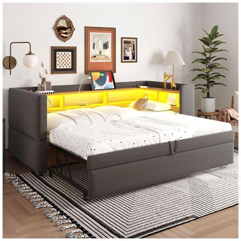 Divano Letto 90/180x190cm, Letto Imbottito, Divano Letto Multifunzionale, Letto Singolo, Grigio Scuro - Foto 1