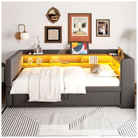 Divano Letto 90/180x190cm, Letto Imbottito, Divano Letto Multifunzionale, Letto Singolo, Grigio Scuro - Foto 4