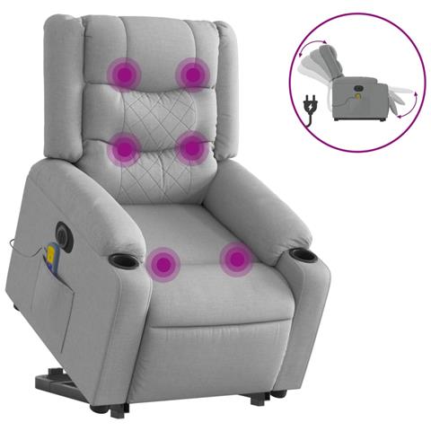 Poltrona Alzapersona Massaggi Elettrica Grigio Chiaro Tessuto - Foto 1