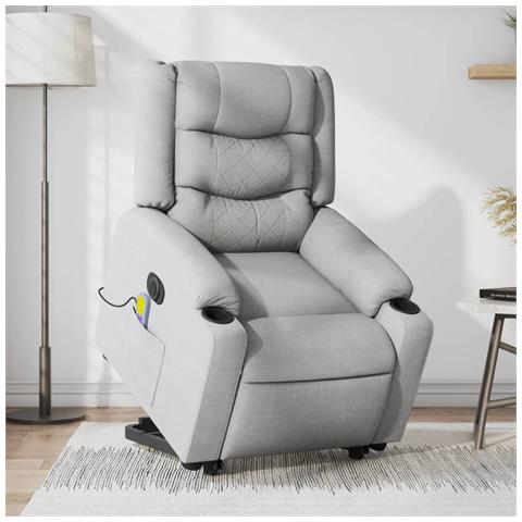 Poltrona Alzapersona Massaggi Elettrica Grigio Chiaro Tessuto - Foto 2