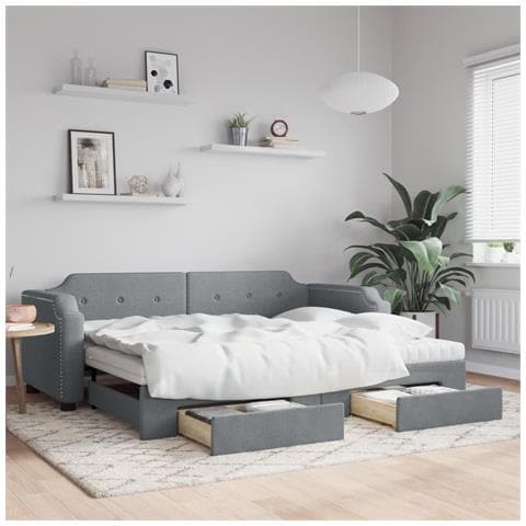 Divano Letto Estraibile Cassetti Grigio Chiaro 80x200cm Tessuto - Foto 2