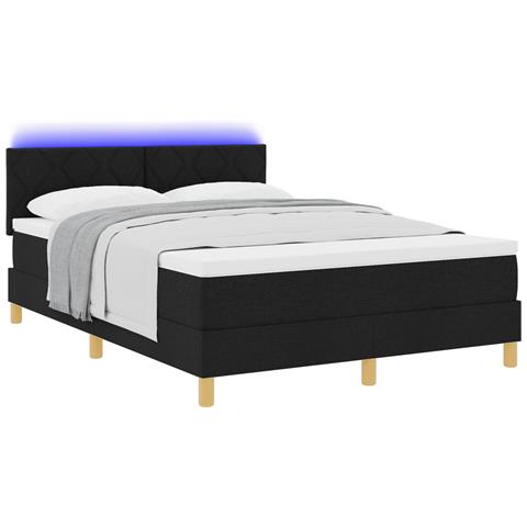 Letto a Rete con Materasso & LED Nero 140x200 cm Tessuto - Foto 1