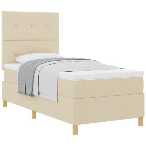 Letto con sommier e materasso crema 100x200 cm in tessuto - Foto 1