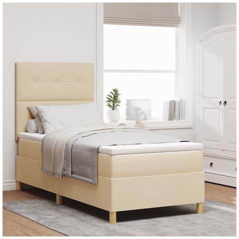 Letto con sommier e materasso crema 100x200 cm in tessuto - Foto 2