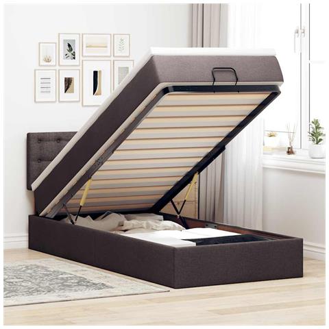 Pouf Letto con Materasso Marrone Scuro 100x200 cm in Tessuto - Foto 2