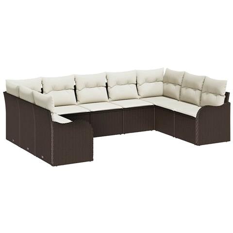 Set Divano da Giardino 9 pcs Marrone e bianco Poly Rattan - Foto 1